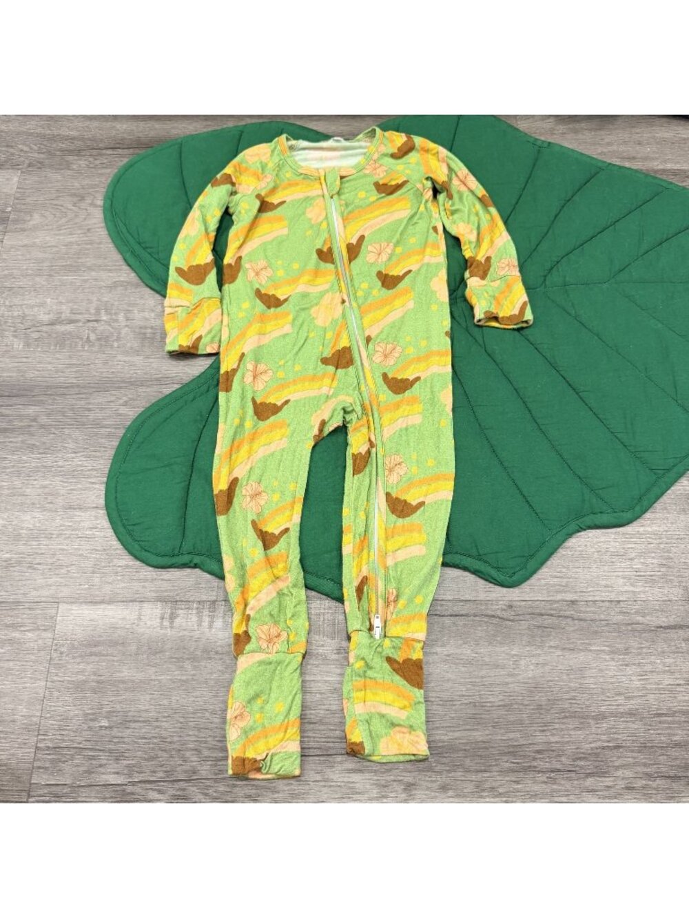 Elli-O Hawaii Bamboo Toddler 12-18M Green Rainbow Shaka Convertible Coverall